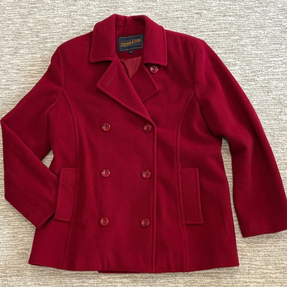 Pendleton 100% Lambswool Red Double Breasted Peac… - image 7